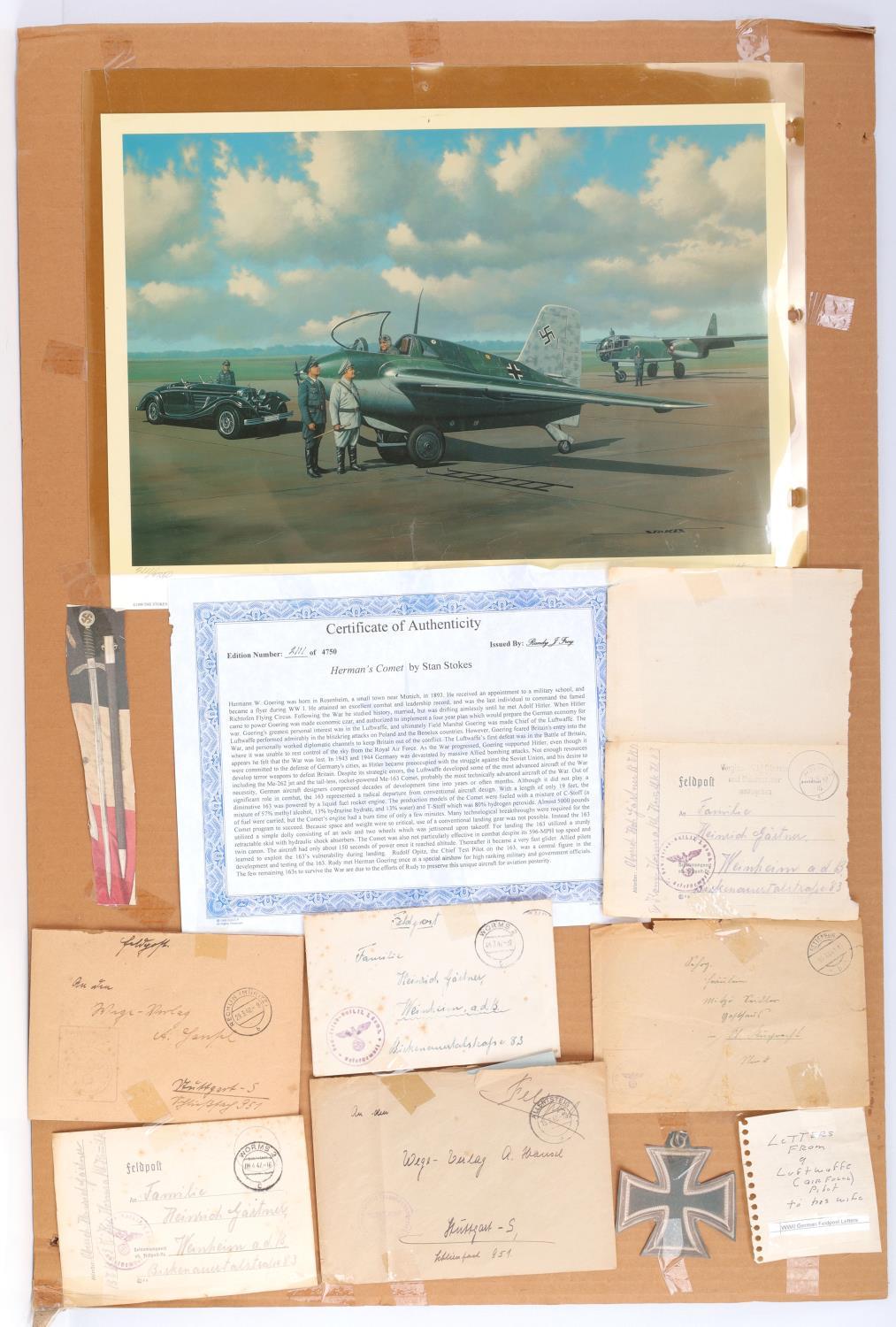 HERMAN'S COMET STAN STOKES PRINT & WWII POSTCARDS