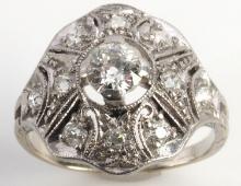 .48 TCW DIAMOND 14K WHITE GOLD ESTATE SHIELD RING