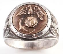 WWII ERA MARINES CORP STERLING AND GOLD RING