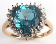 10K YELLOW GOLD BLUE TOPAZ DIAMOND RING SIZE 7