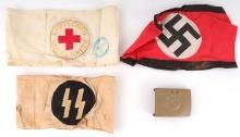 WWII GERMAN ARMBAND & BELT BUCKLE LOT OF 4