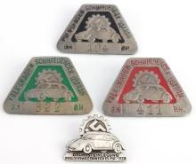 4 GERMAN REICH VOLKSWAGEN FACTORY EMPLOYEE BADGES