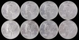LOT OF 8 SILVER BULLION 1 OZT ROUNDS MERCURY DIME