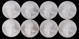 LOT OF 8 SILVER BULLION 1 OZT ROUNDS MERCURY DIME
