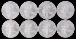 LOT OF 8 SILVER BULLION 1 OZT ROUNDS MERCURY DIME