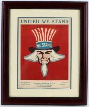 1917 FORBEL UNITED WE STAND FRAMED SHEET MUSIC