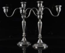 PAIR OF WALLACE THREE LIGHT STERLING CANDELABRAS