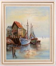 ARTIST SIGNED LUINI NAUTICAL OIL PAINTING IN FRAME