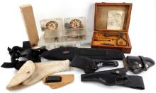 LARGE LOT OF GUNSMITH GUN PARTS HOLSTERS & TOOLS