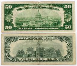 1928 SERIES $50 & 1966 $100 BANKNOTE LOT