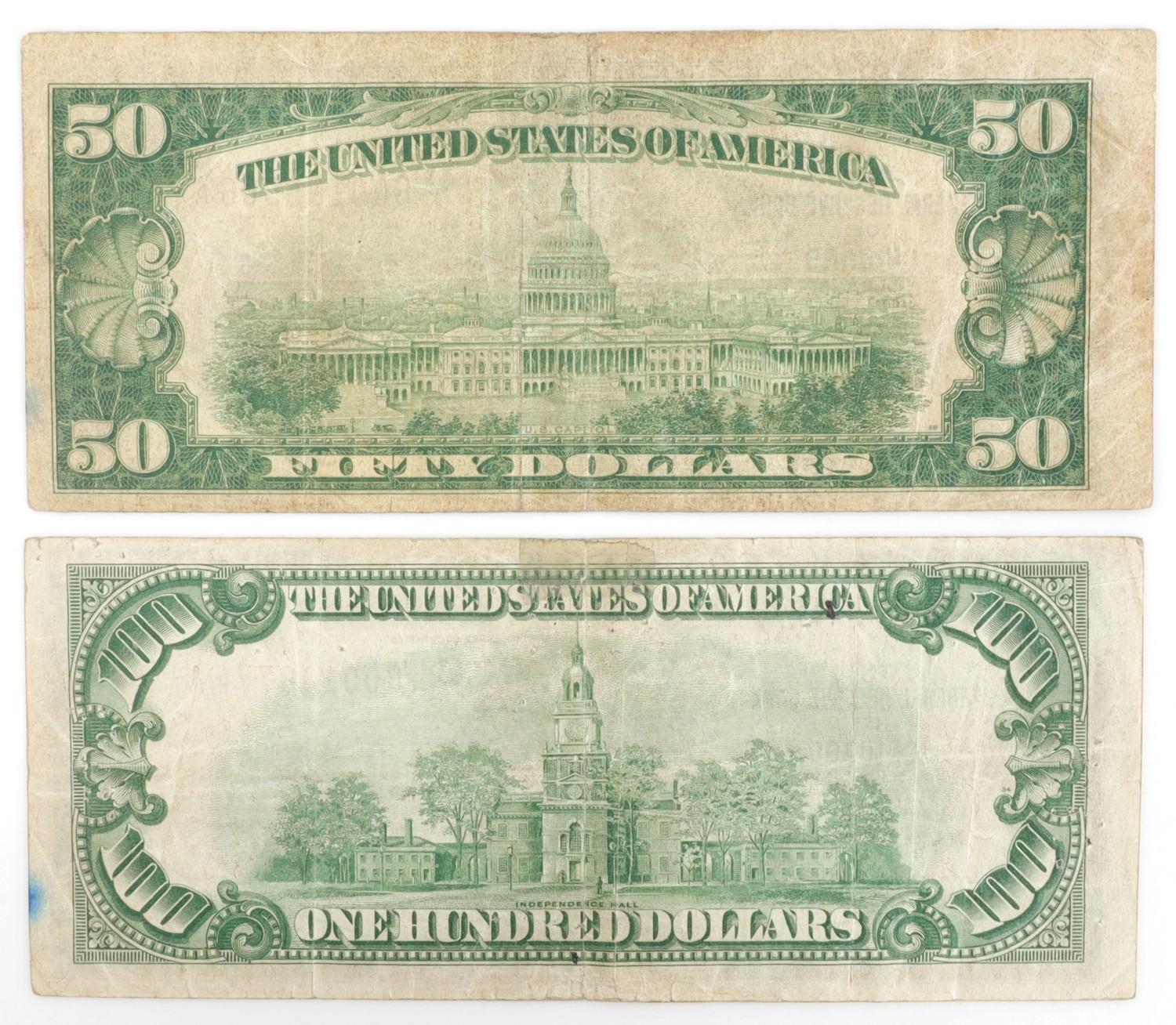 2 NATIONAL CURRENCY CHICAGO 1929 SERIES $50 & $100