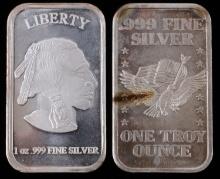 LOT OF 2 1 OZT OUNCE .999 FINE SILVER BAR INGOT