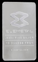 ELEMETAL 10 OZT OUNCE .999 FINE SILVER BAR INGOT