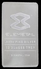 ELEMETAL 10 OZT OUNCE .999 SILVER BAR INGOT