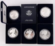 AMERICAN EAGLE SILVER PROOF LOT OF 5 MIX DATE