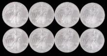 LOT OF 8 2001 1 OZT SILVER AMERICAN EAGLE BU COINS