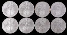 LOT OF 8 2001 1 OZT SILVER AMERICAN EAGLE BU COINS
