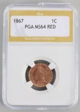 1867 INDIAN HEAD CENT MS 64 RED