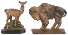 2 CAST IRON DOORSTOP LOT BUFFALO & DEER