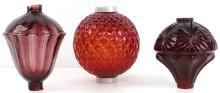 VINTAGE RED GLASS LIGHTNING ROD BALL LOT OF 3