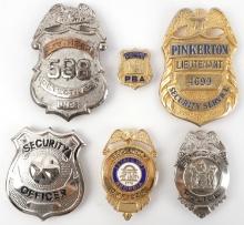 LOT OF 6 OBSOLETE POLICE BADGES PINKERTON NEW YORK