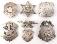 LOT OF 6 MARSHALL & SHERIFF BADGES AMERICAN WEST