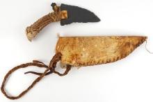 MODERN MADE PRIMITIVE SPEAR KNIFE W HORN HANDLE