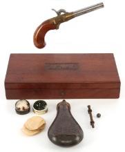 CASED .44 CMC PERCUSSION BOOT PISTOL & FLASK
