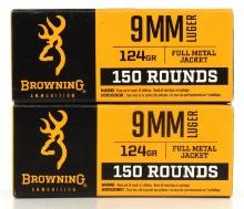 300 ROUNDS OF BROWNING 9MM 124 GRAIN AMMUNITION