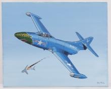 PAINTING OF A F9F PANTHER IN COMBAT RAY WADDEY