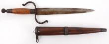19TH C. HOOK QUILLON FIGHTING DAGGER WITH SCABBARD