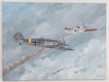 WWII GERMAN REICH BF 109 PILOT SIGNED PAINTING