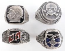 WWII GERMAN THIRD REICH SILVER RINGS LOT OF 4
