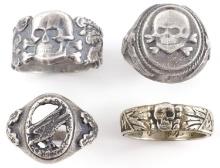 LOT OF 4 WWII GERMAN THIRD REICH SS SILVER RINGS