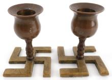 WWII GERMAN THIRD REICH SWASTIKA CANDLE HOLDERS