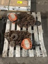 (2) 5 TON CHAIN HOISTS W/CHAINS