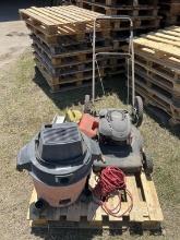 PALLET OF PUSH MOWER, SHOP VAC, MISC