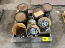 PALLET OF LARGE BOLTS, NUTS, HARDWARE