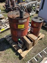 PALLET OF OIL DRUM & SOME NEW OIL