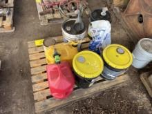 PALLET OF HYDRAULIC OIL & FUEL CANS