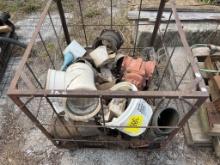 CRATE OF STEEL & PVC PIPE PARTS