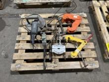 PALLET OF BEAM CLAMPS & BOSCH SAW