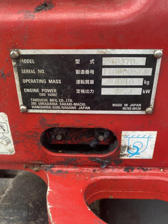 2021 Takeuchi Tb370 Excavator R/k