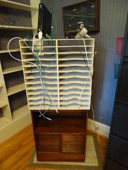 Shelving 2 pieces-Top: 26"H x 25"W x 13.5"D, lower: 31"H x 23"W x 13.5"D w/modem