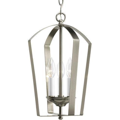 Three-light foyer fixture Brushed Nickel-P3928-09-~Pkg. dimensions: 16.18"L x 12.01"W x 6.3"H