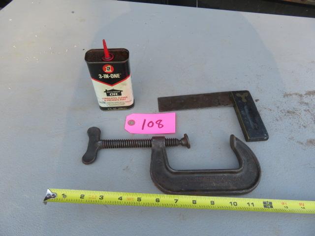 CINCINNATI TOOL CO. MADE IN USA CLAMP, L SQUARE AND 3 IN ONE OIL CANTEEN