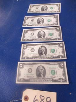 5 UNCIRCULATED $ BILLS  1976