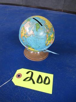 METAL GLOBE COIN BANK  5" T