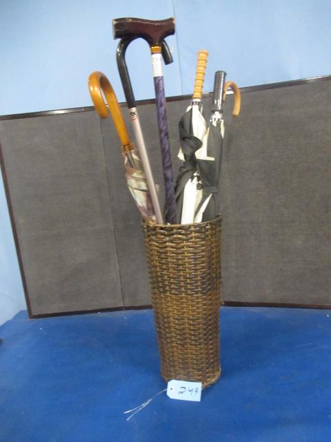 BASKET OF UMBRELLAS & CANES