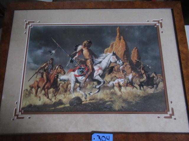 SIGNED AND FRAMED FRANK MCCARTHY " COMANCHE RAIDER"  164/1000 W/ LETTER OF AUTHENTICITY